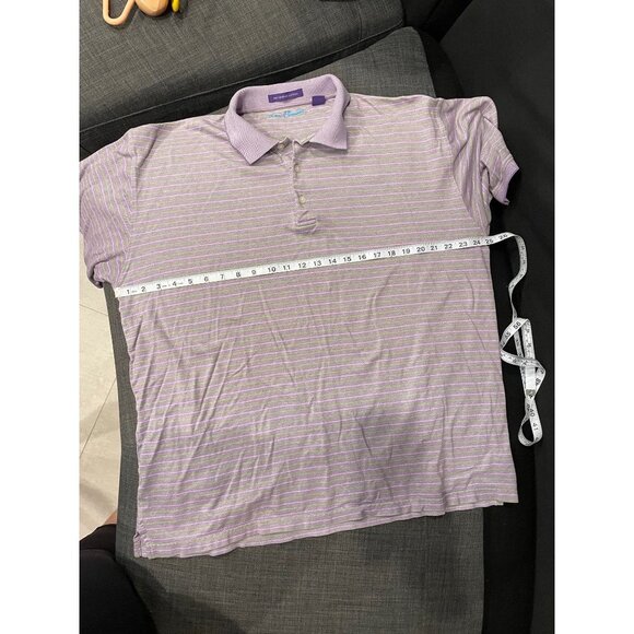 Alan Flusser Lavender Golf Shirt with Green Horizontal Pinstripes Sz L - Picture 2 of 9